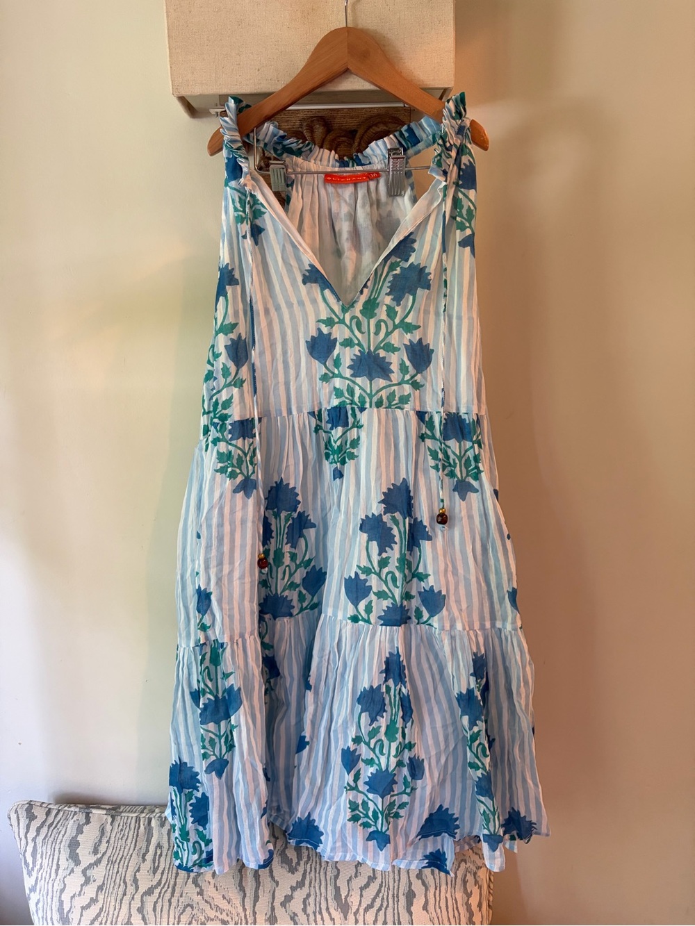 Oliphant White Sundress with Blue & Green Floral Accents